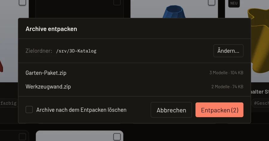 Dialog Archive entpacken