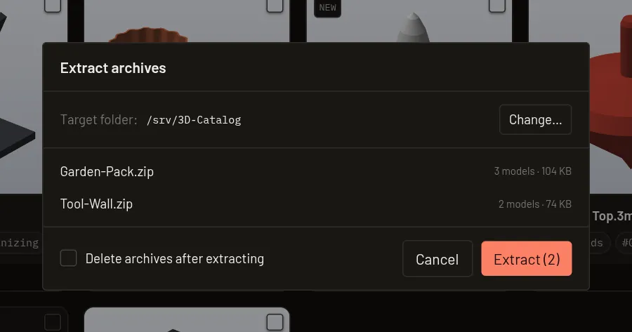 Extract archives dialog